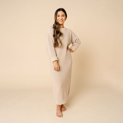 Knit Women's Sweater Maxi Dress - Tan