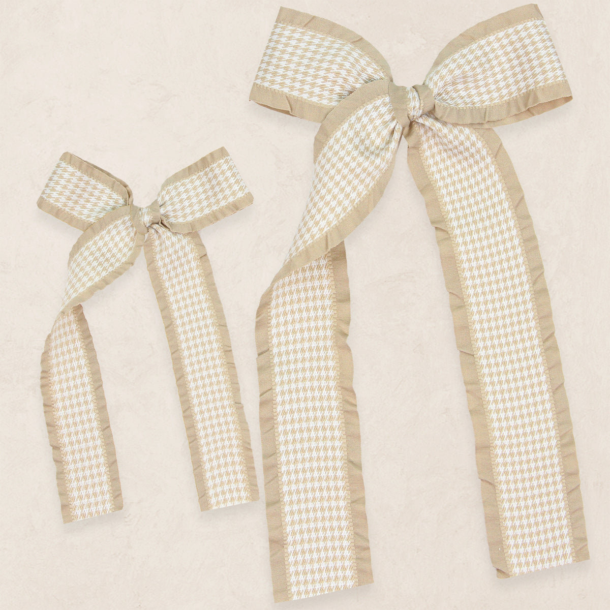Ribbon Bow - Tan Houndstooth Sash Clip