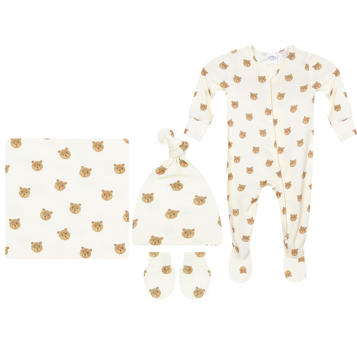 Teddy Newborn Hat Bundle + Zipper Footie