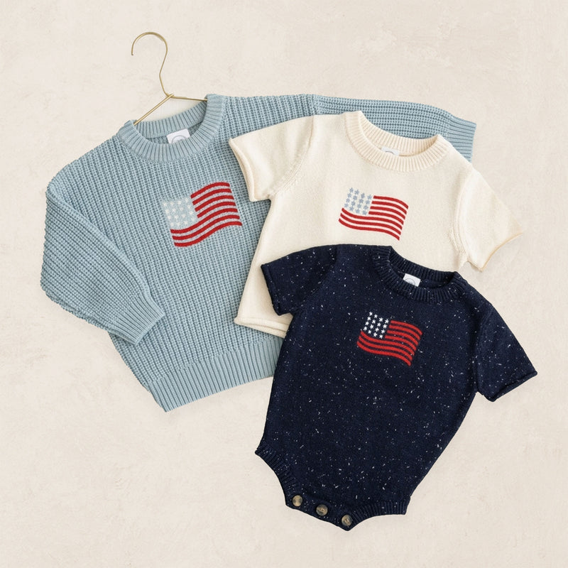 Flag Embroidery - Knit Sweater, Short Sleeve Tee, & Onesie