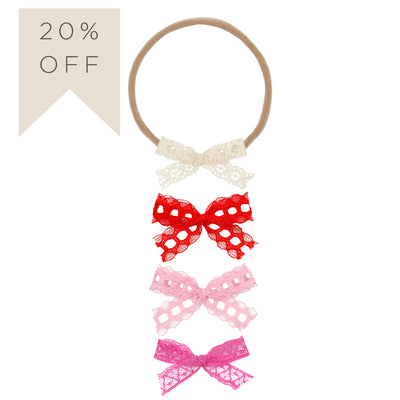 Lace Bow 4 Pack - Mini Hot Pink Headbands