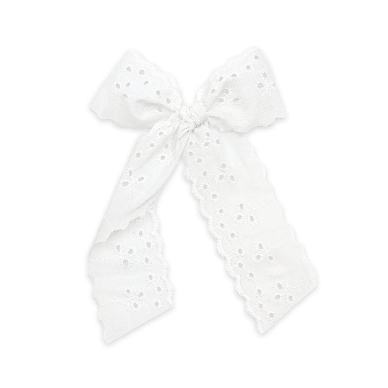 Lace Bow - White Daisy Eyelet Sash Clip