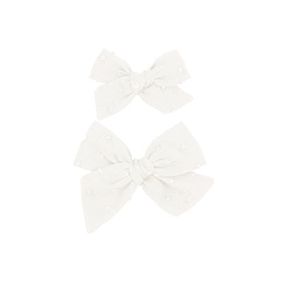 Classic Bow - White Swiss Dot Clip