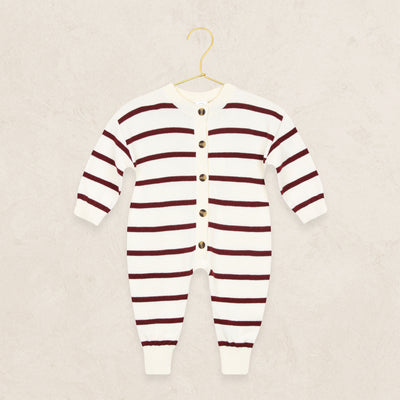 Knit Long Sleeve Onesie - Maroon Stripe
