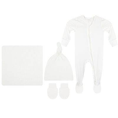 Wren Ribbed Newborn Hat Bundle + Zipper Footie