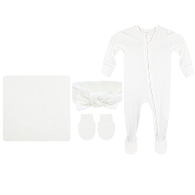 Wren Ribbed Newborn Headband Bundle + Zipper Footie