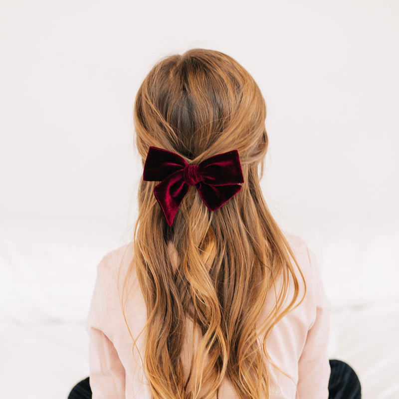 Velvet Bow Hair Clip 3 Pack: Wine