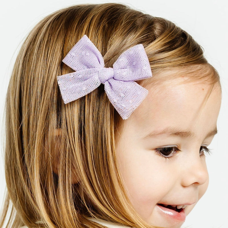 Tulle Bow - Lavender Dot Clip