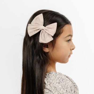Tulle Bow - Tan Dot Clip