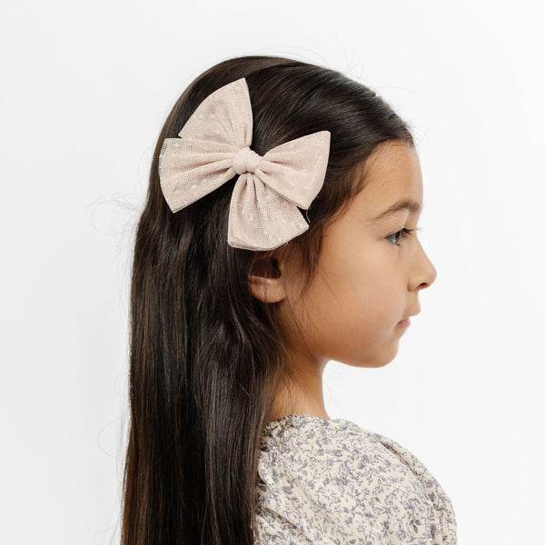 Tulle Bow - Tan Dot Clip