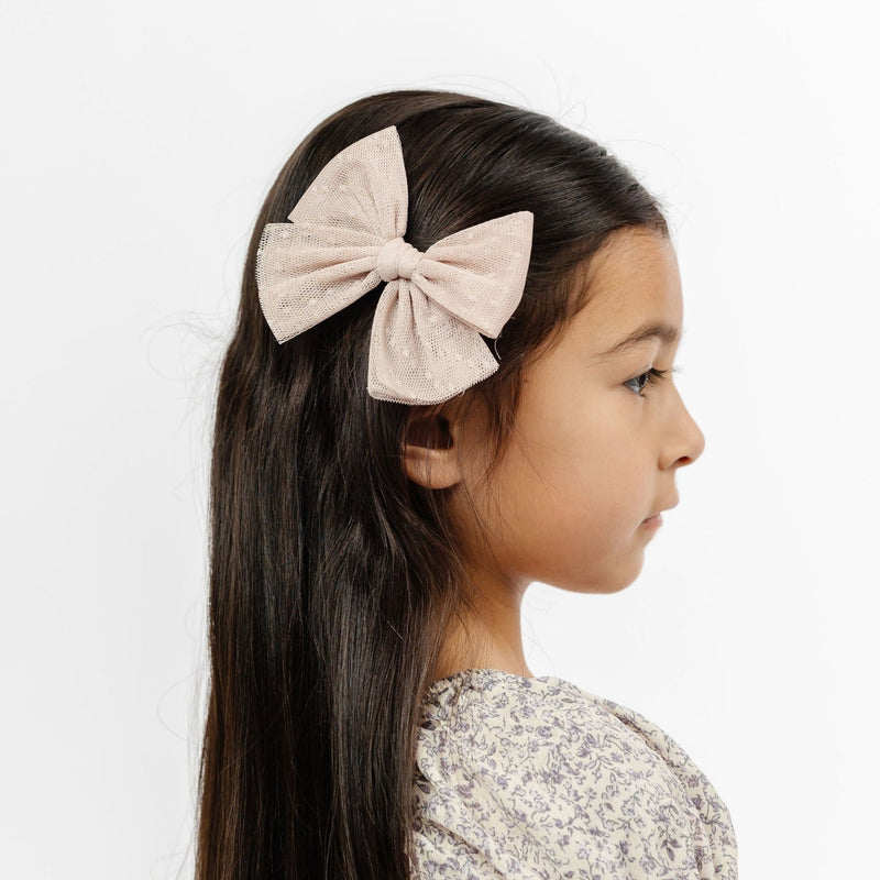 Tulle Bow - Tan Dot Clip