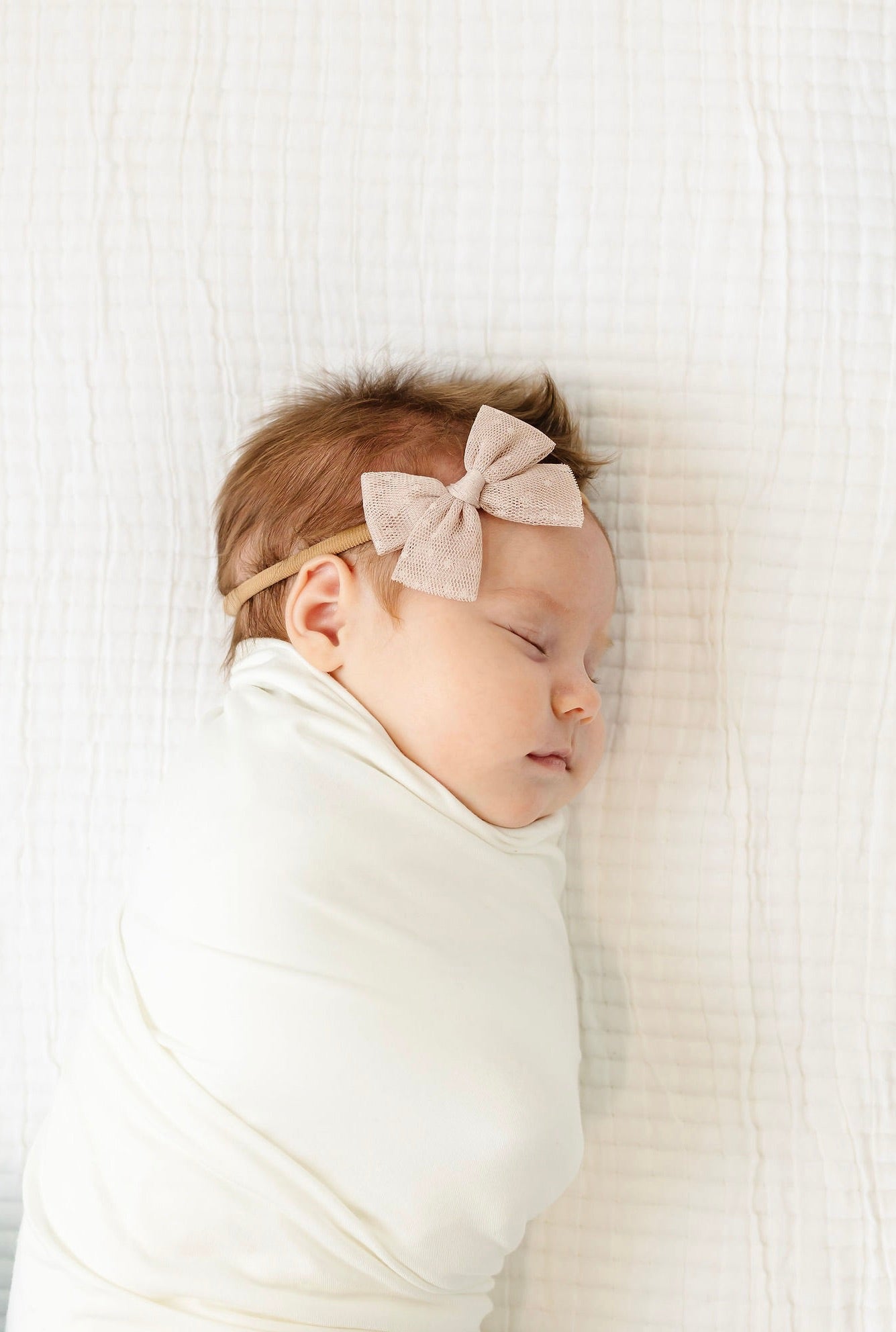 Tulle Bow - Tan Dot Headband