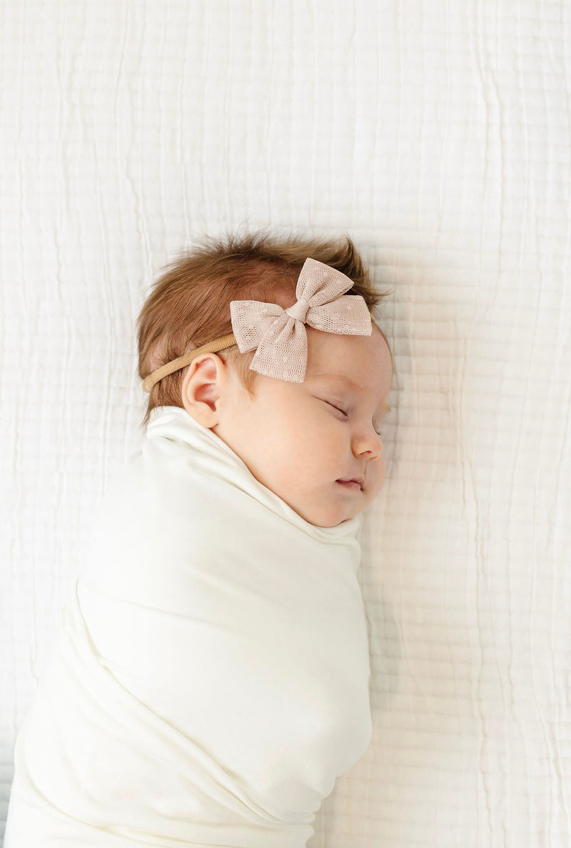 Tulle Bow - Tan Dot Headband