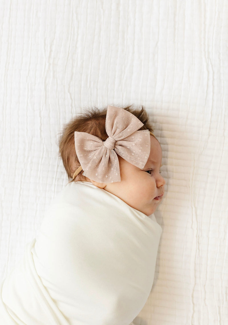 Tulle Bow - Tan Dot Headband