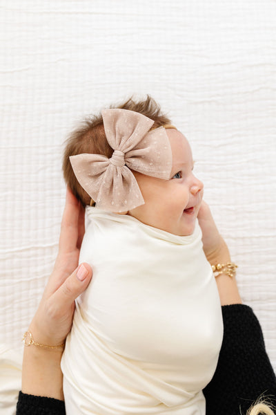Tulle Bow - Tan Dot Headband