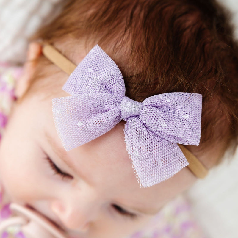 Tulle Bow - Lavender Dot Headband