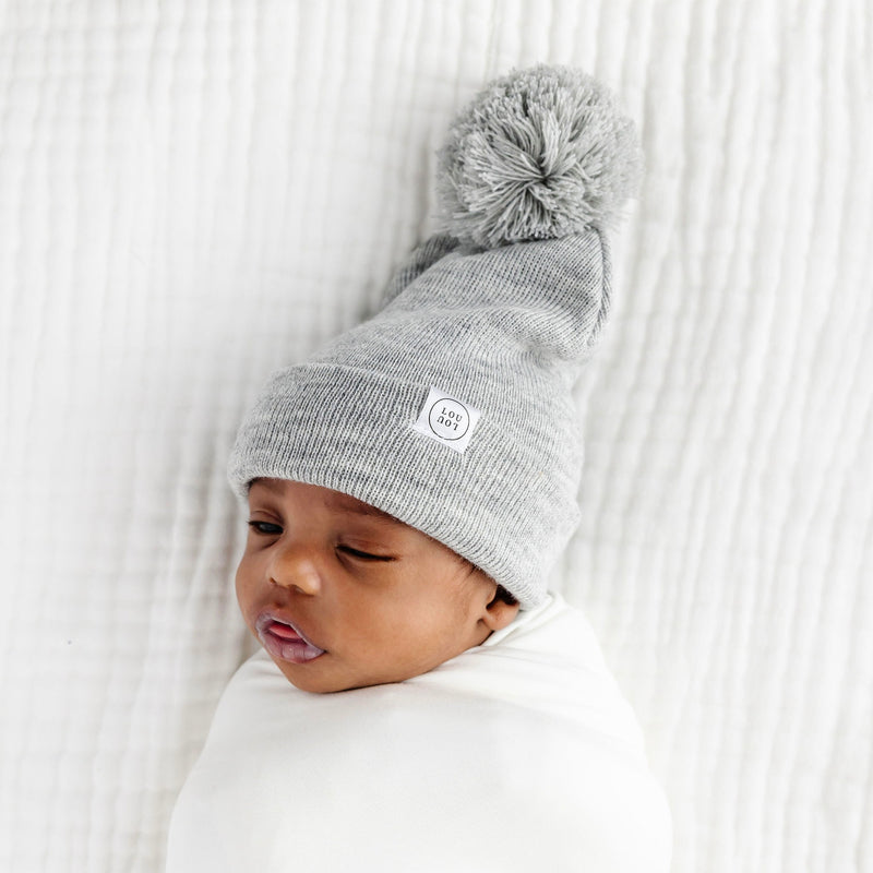 Beanie with Pom - Heathered Grey