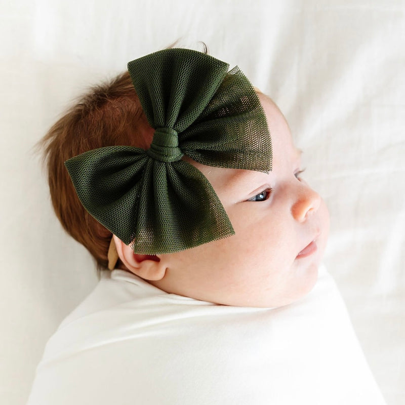Tulle Bow - Olive Headband