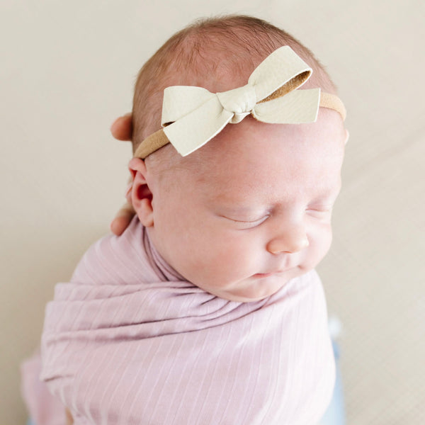 Leather - Ivory Bow Headband