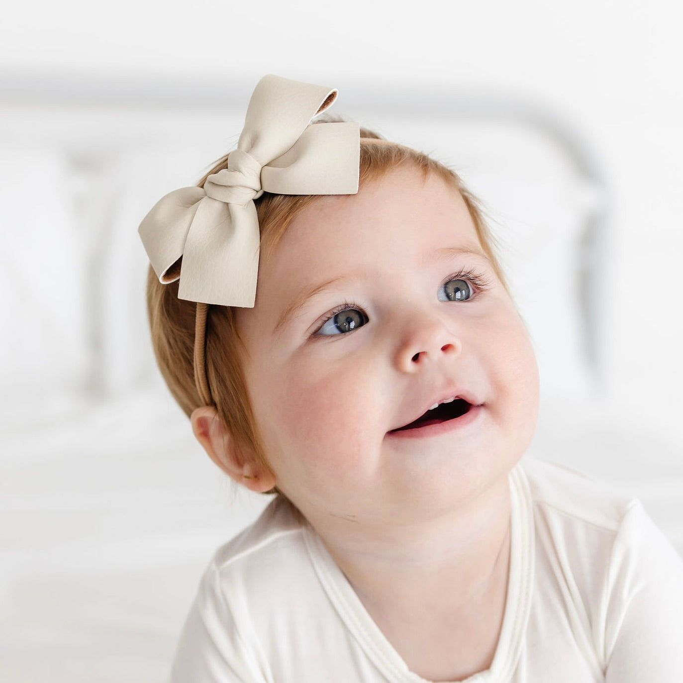 Leather - Ivory Bow Headband