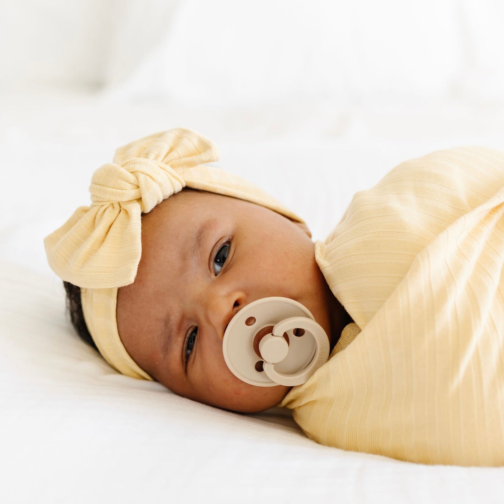Birdie Ribbed Newborn Headband Bundle (Gown)