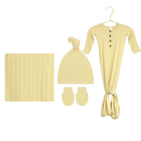 Birdie Ribbed Newborn Hat Bundle (Gown)