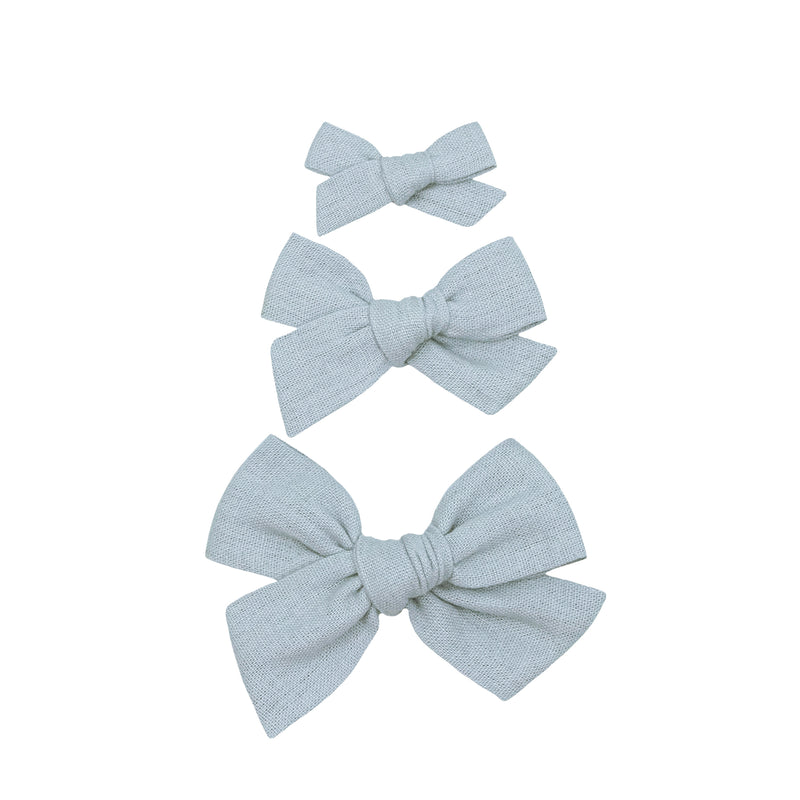 Linen Bow 3 Pack: Grey Chambray Clips