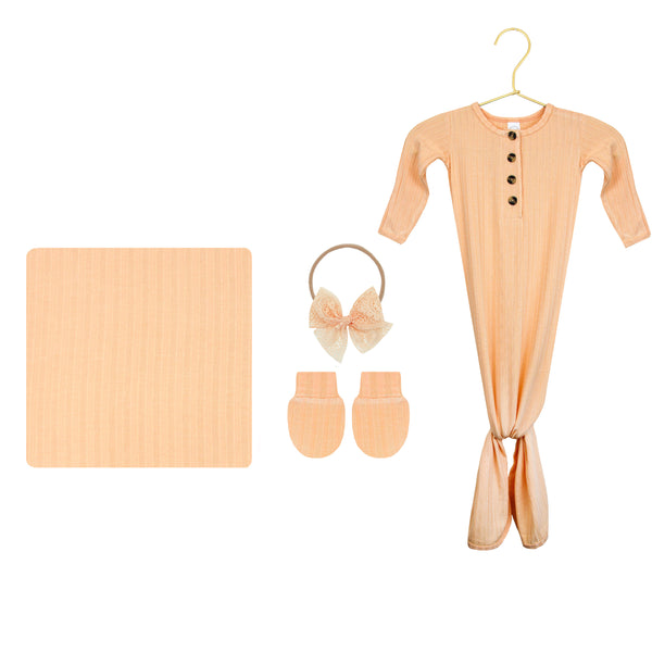 Emerson Ribbed Newborn Bow Bundle (Gown)