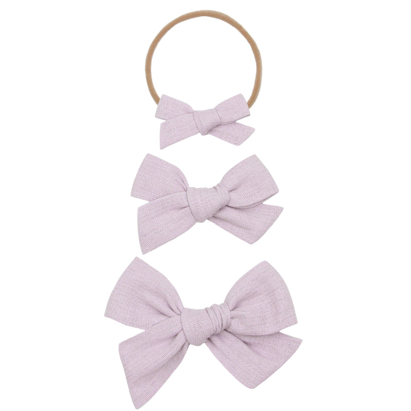 Linen Bow 3 Pack: Lavender Headbands