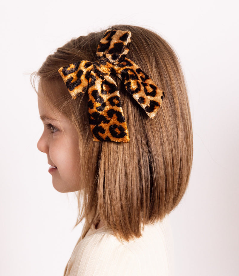 Velvet Sash - Leopard Bow Clip