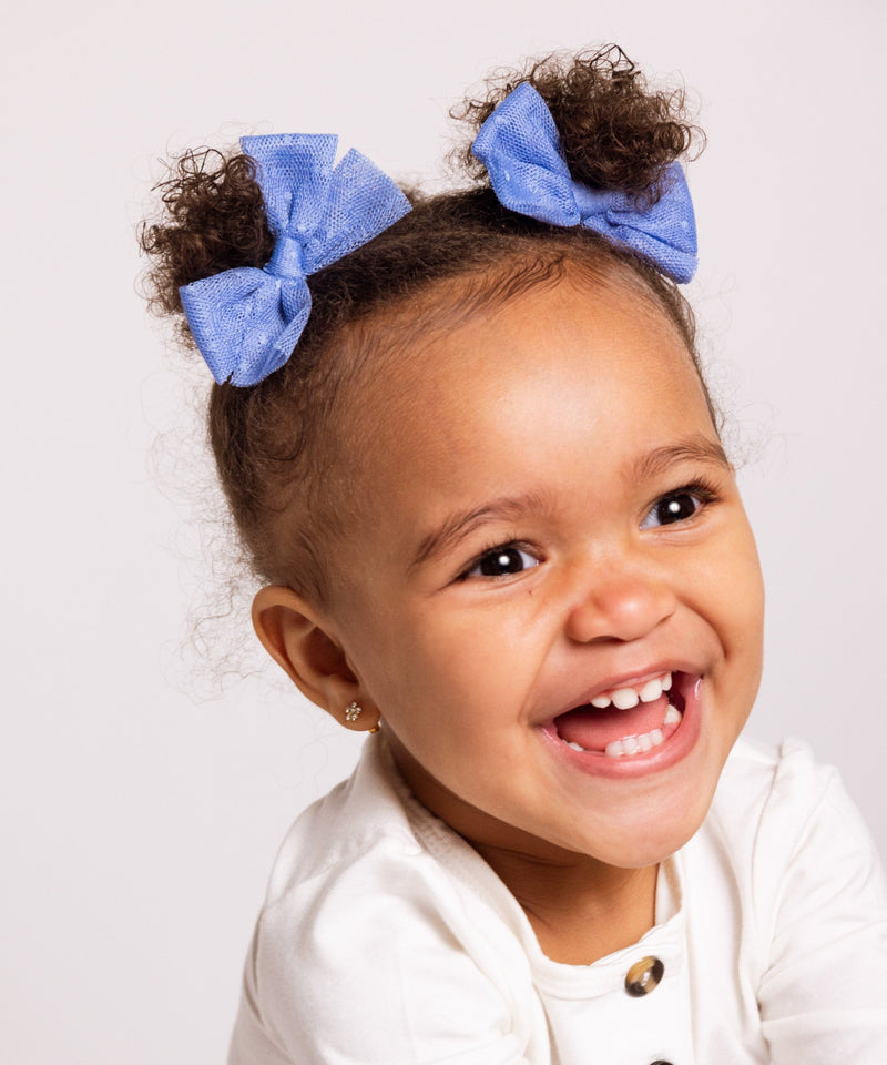 Tulle Bow - Periwinkle Dot Clip