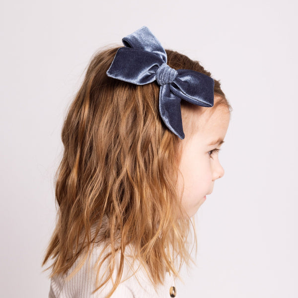 Velvet - Steel Blue Bow Clip