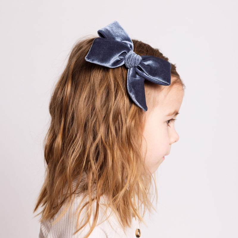 Velvet - Steel Blue Bow Clip