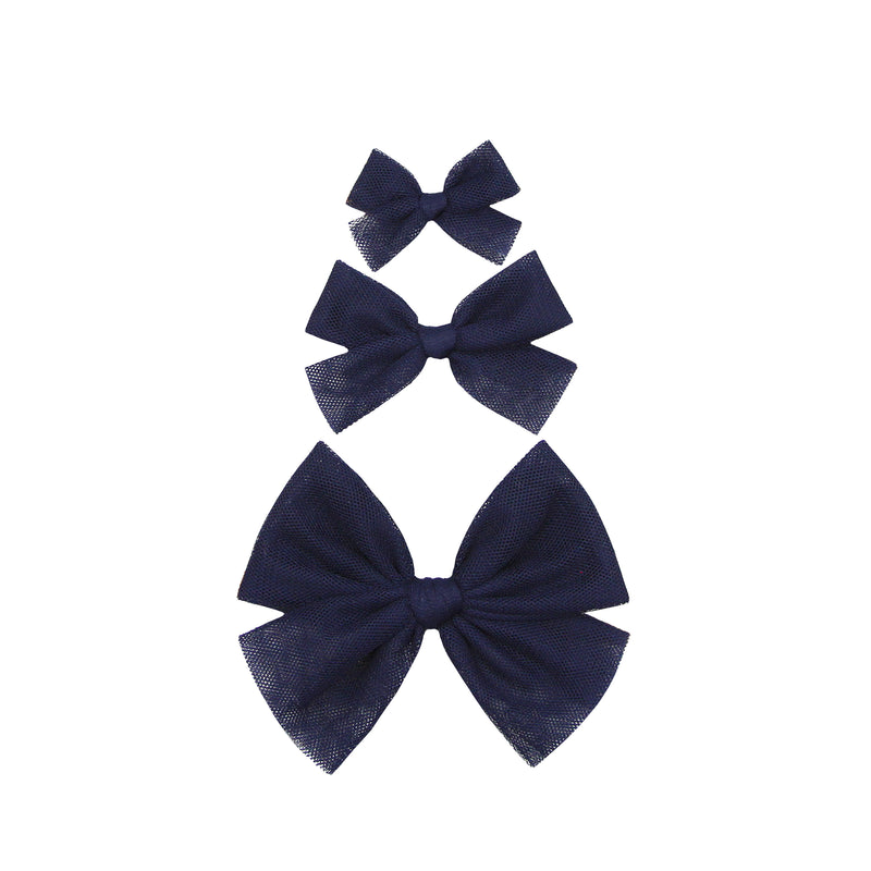 Tulle Bow - Navy Clip