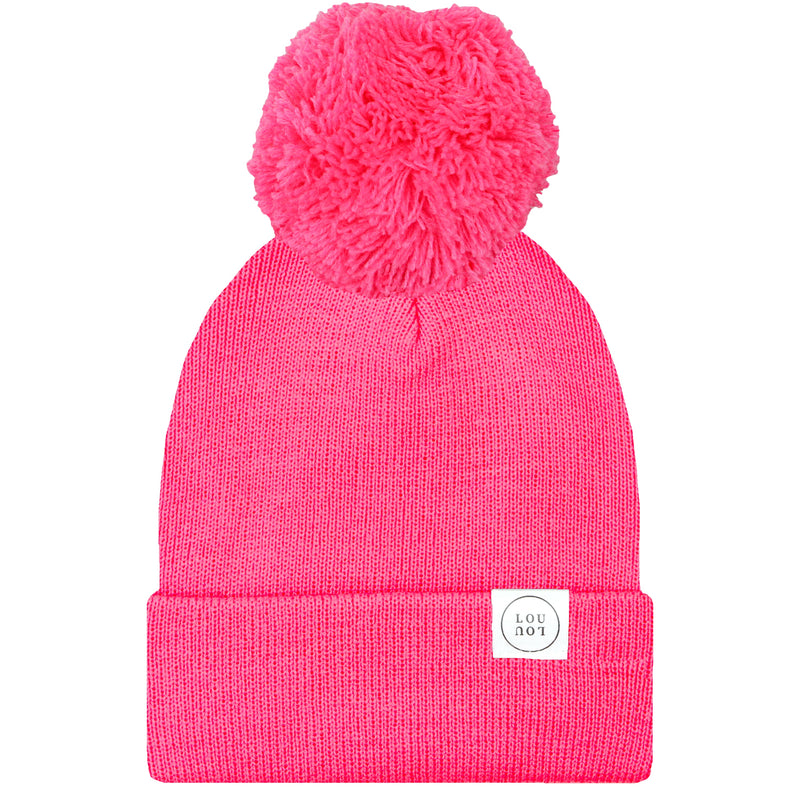 Beanie with Pom - Neon Pink