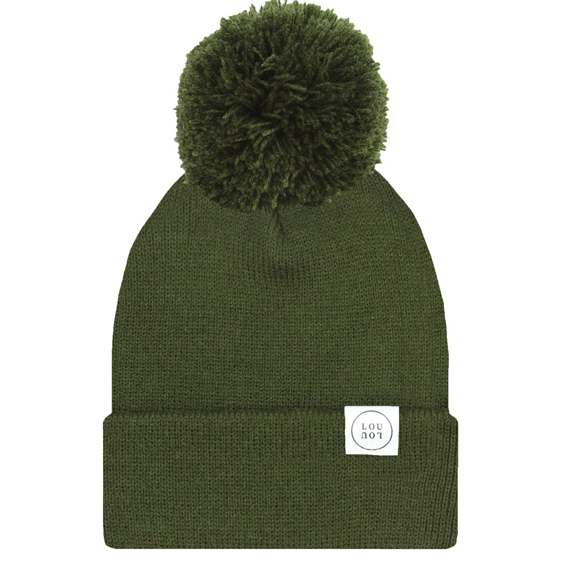 Beanie with Pom - Olive Green