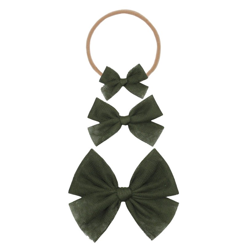 Tulle Bow - Olive Headband