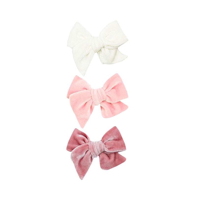 Velvet Bow Hair Clip 3 Pack: Petal