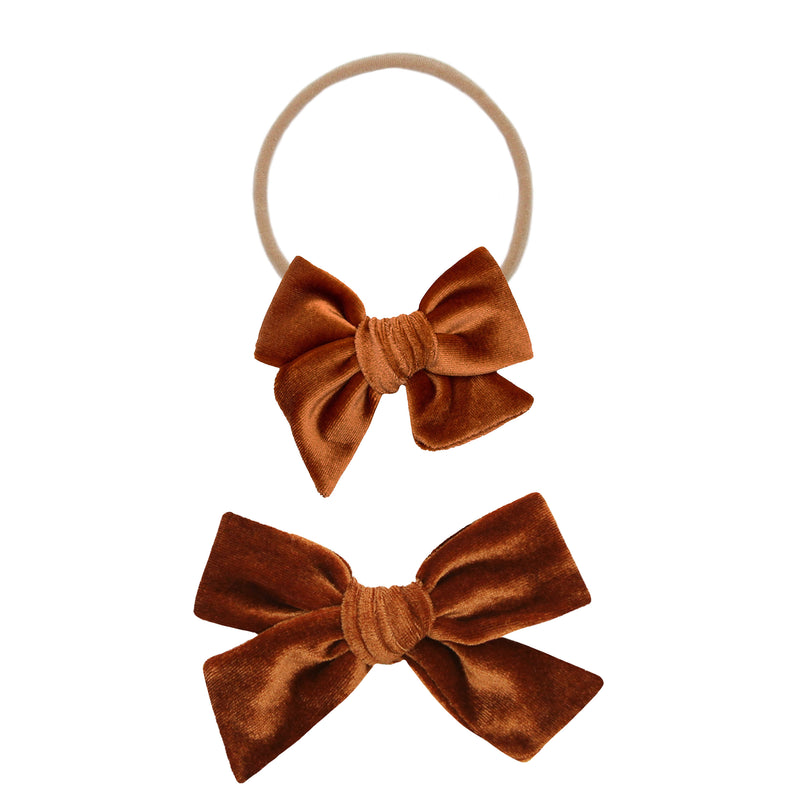 Rust Velvet Bow Large Bow / Nude Headband - Lou Lou & Company