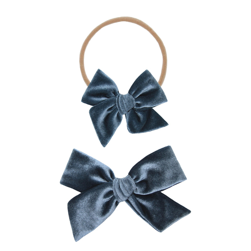 Velvet - Steel Blue Bow Headband