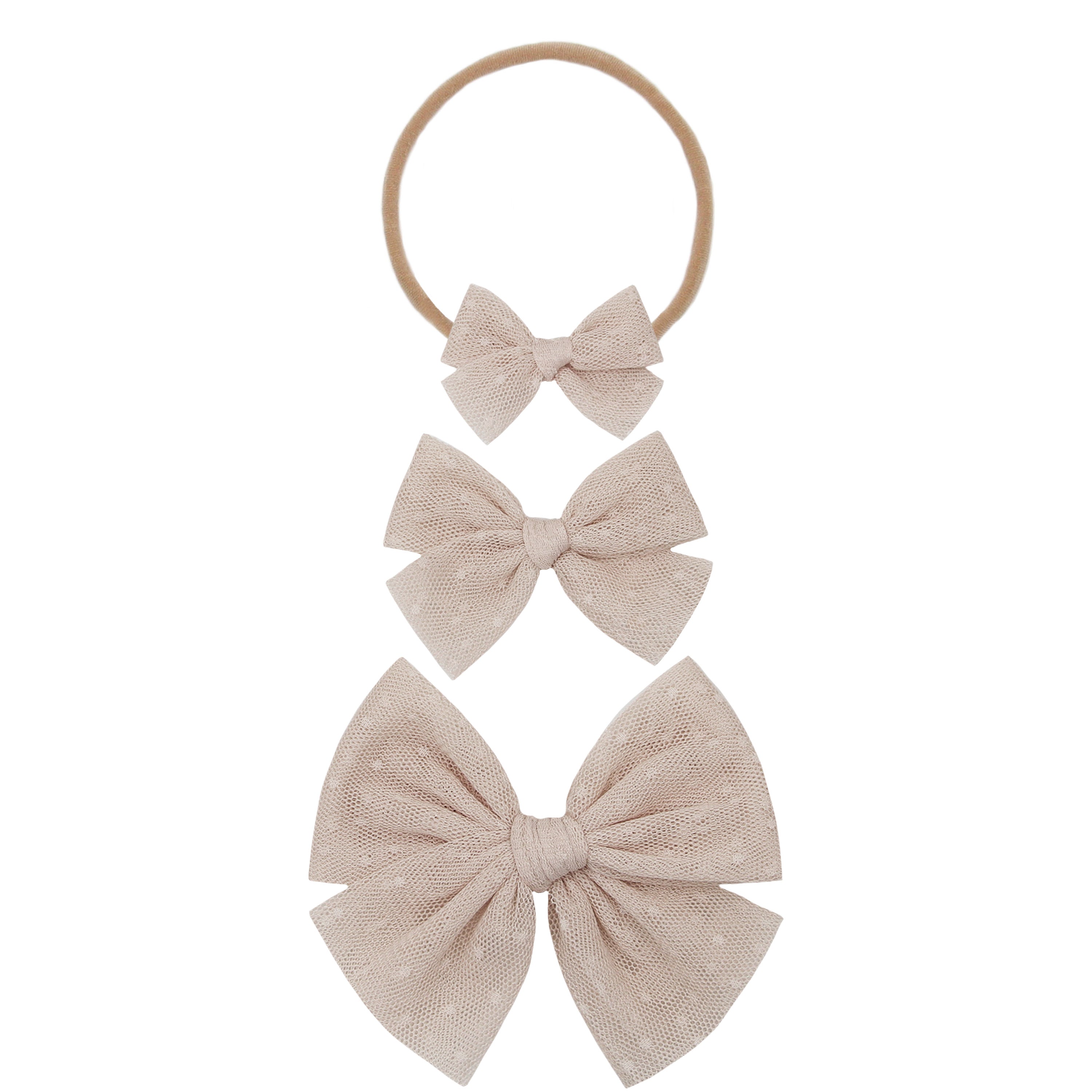 Tulle Bow - Tan Dot Headband