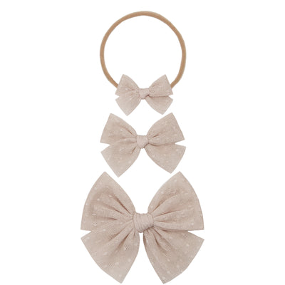 Tulle Bow - Tan Dot Headband