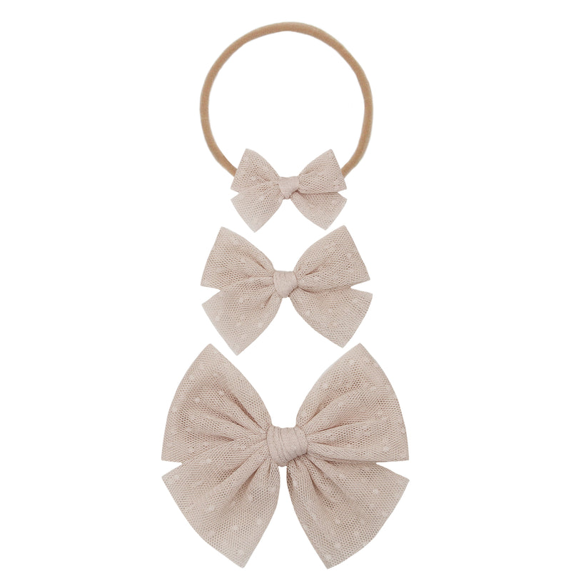 Tulle Bow - Tan Dot Headband