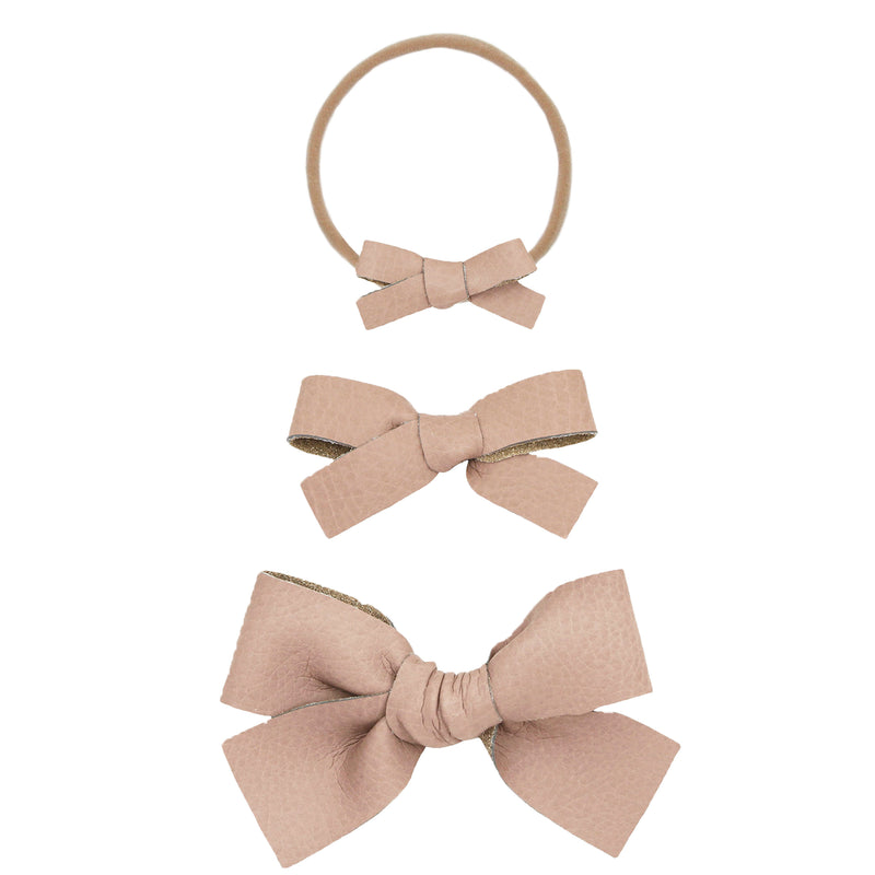 Leather - Pale Blush Bow Headband