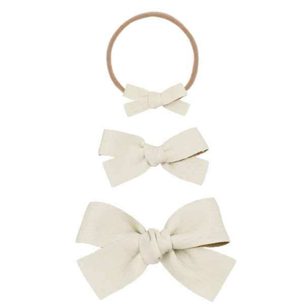 Leather - Ivory Bow Headband