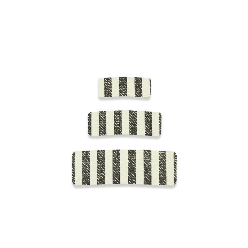 Leather 3 Pack - Stone Stripe Snap Clips